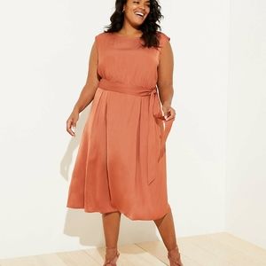Loft Tie Waist Midi Dress Size 14 Red Chutney NWT